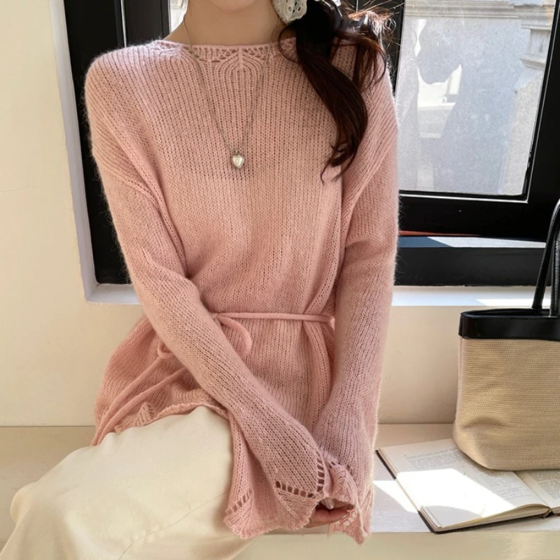2026 Mohair Women Knitted Pullovers Jumper Sweater Y2k Lace Up O Neck Long Sleeve Loose Thin Elegant Office Lady Casual Autumn
2026 Mohair Women Knitted Pullovers Jumper Sweater Y2k Lace Up O Neck Long Sleeve Loose Thin Elegant Office Lady Casual Autumn