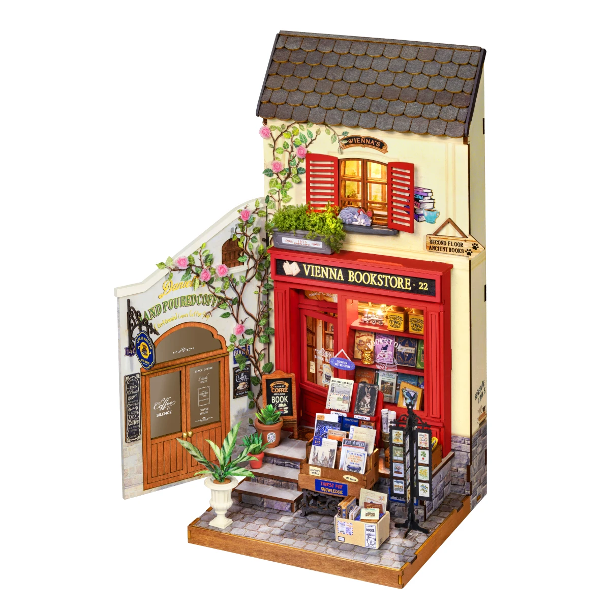 Retro European Bookstore Diorama Miniature Model DIY Craft Kit Foldable 2 Story Design for Shelf Ornament & Gift
Retro European Bookstore Diorama Miniature Model DIY Craft Kit Foldable 2 Story Design for Shelf Ornament & Gift