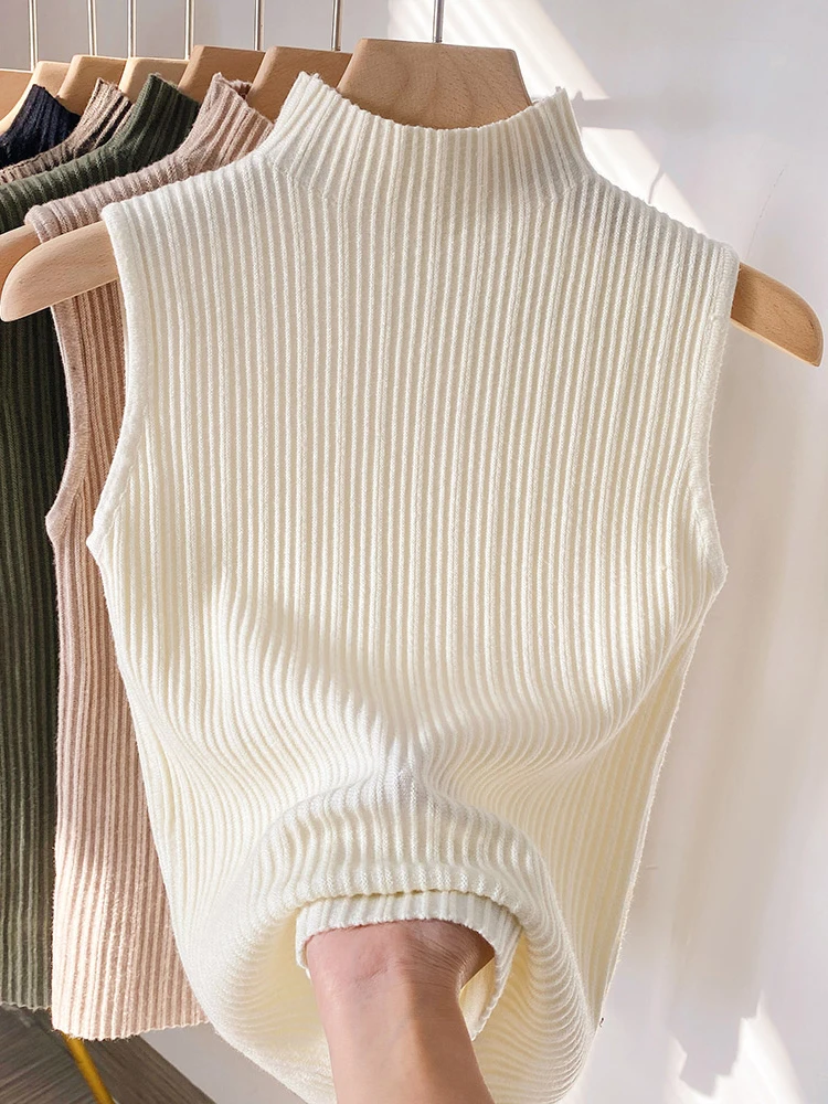 Knitted Strap Vest Women's Summer Outdoor Wear Spring Autumn Inner Match Base Shirt Shoulder Half High Collar Sleeveless Top
Knitted Strap Vest Women's Summer Outdoor Wear Spring Autumn Inner Match Base Shirt Shoulder Half High Collar Sleeveless Top