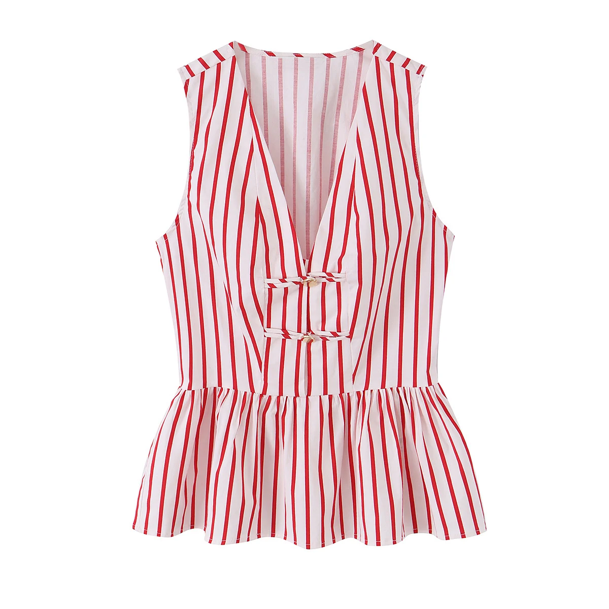 Summer new women's clothing French minimalist sleeveless V-neck A-line skirt style hem striped top
Summer new women's clothing French minimalist sleeveless V-neck A-line skirt style hem striped top