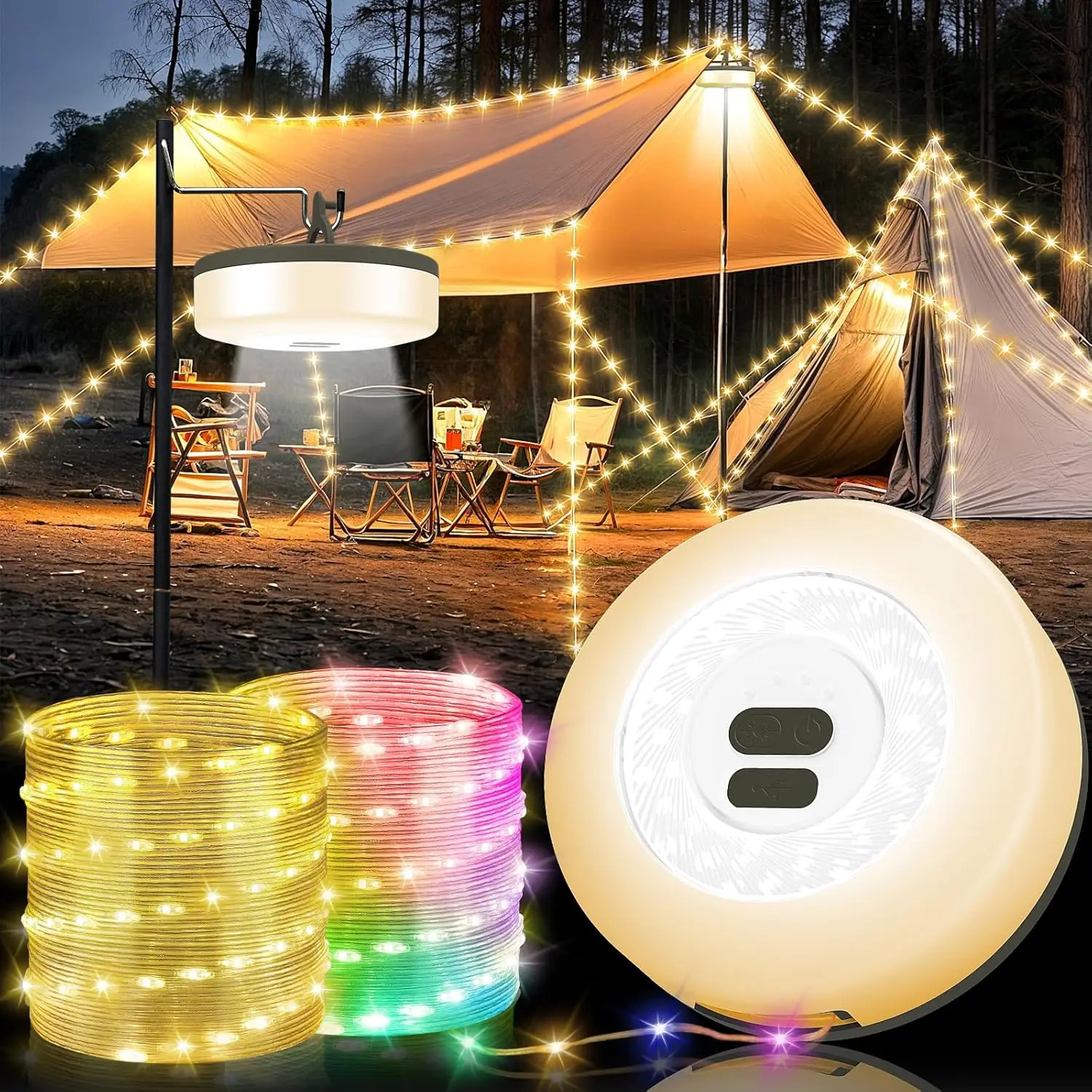 Camping String Lights, 32.8FT Rechargeable Tent Lights with 9 Modes, Hanging Waterproof LED for Outdoor Patio Garden
Camping String Lights, 32.8FT Rechargeable Tent Lights with 9 Modes, Hanging Waterproof LED for Outdoor Patio Garden