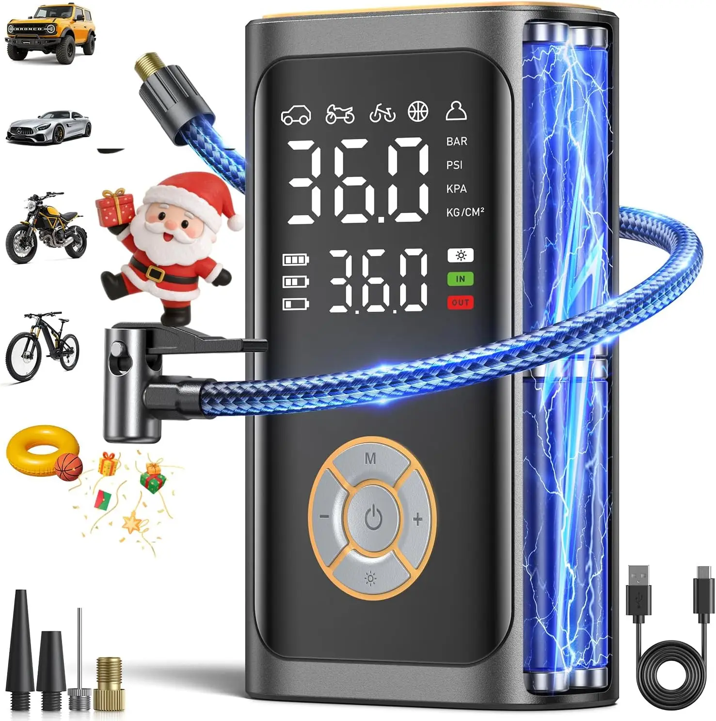 Portable Air Compressor with Digital Gauge, 150PSI for Car Bike Motorcycle Ball Inflation LED Light USB Charger
Portable Air Compressor with Digital Gauge, 150PSI for Car Bike Motorcycle Ball Inflation LED Light USB Charger