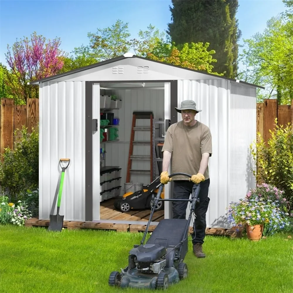 8' x 8' Outdoor Storage Shed, Metal Garden Shed with Double Sliding Doors, 4 Air Vents, Tool Storage House Shed for Backyard
8' x 8' Outdoor Storage Shed, Metal Garden Shed with Double Sliding Doors, 4 Air Vents, Tool Storage House Shed for Backyard