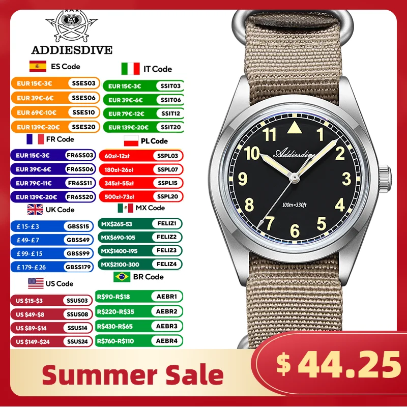ADDIESDIVE 36mm Retro Military Watch K1Mineral Glass Stainless Steel Luminous Watches Vintage Men Wristwatch AD2079 reloj hombre
ADDIESDIVE 36mm Retro Military Watch K1Mineral Glass Stainless Steel Luminous Watches Vintage Men Wristwatch AD2079 reloj hombre