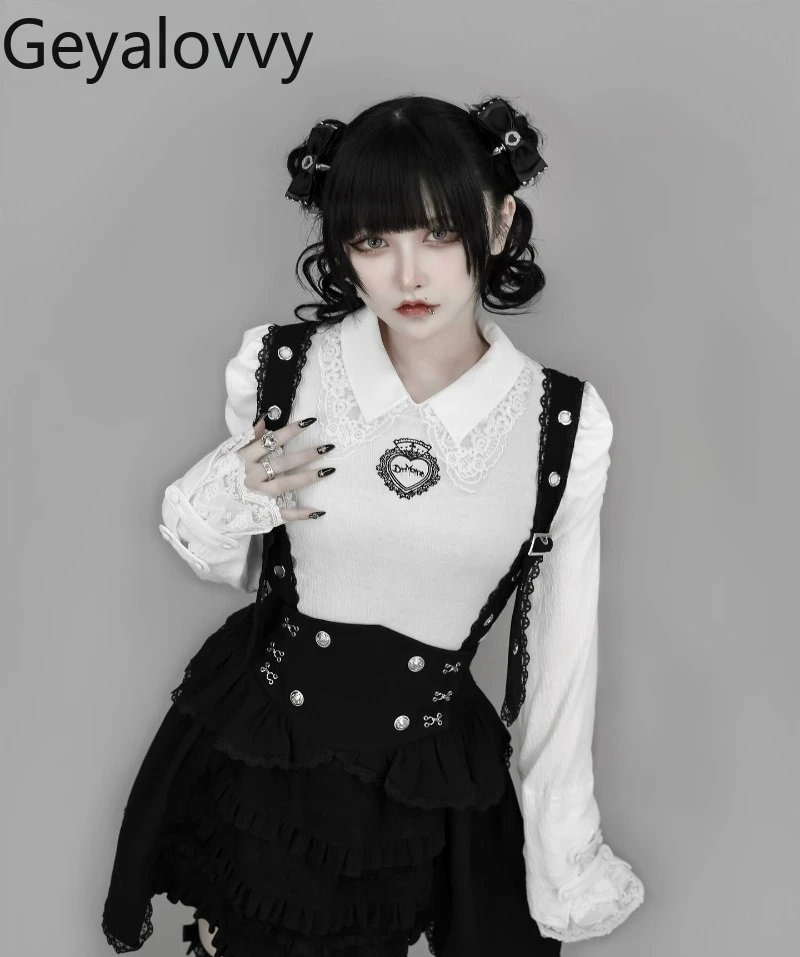 Japanese Dark Gothic Style Lace Collar Knitted Base Shirt Autumn New Sweet Girl Versatile Y2K Long Sleeve T-shirt Inner Tops
Japanese Dark Gothic Style Lace Collar Knitted Base Shirt Autumn New Sweet Girl Versatile Y2K Long Sleeve T-shirt Inner Tops