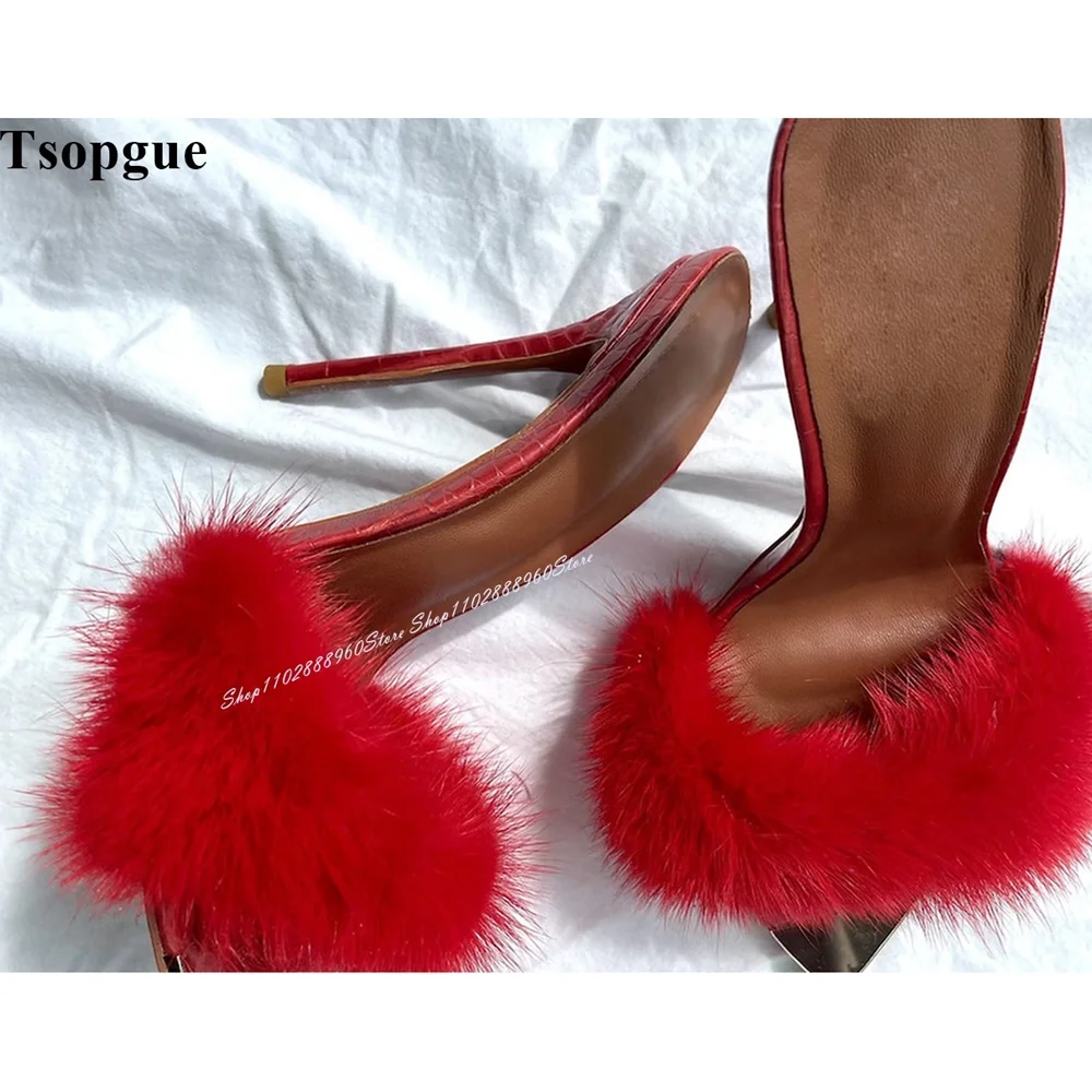 Red Metal Toe Fur Decor Runway Slippers Cut Heel Thin High Heel Women Shoes Slip On Open Toe 2024 Fashion Zapatos Para Mujere
Red Metal Toe Fur Decor Runway Slippers Cut Heel Thin High Heel Women Shoes Slip On Open Toe 2024 Fashion Zapatos Para Mujere