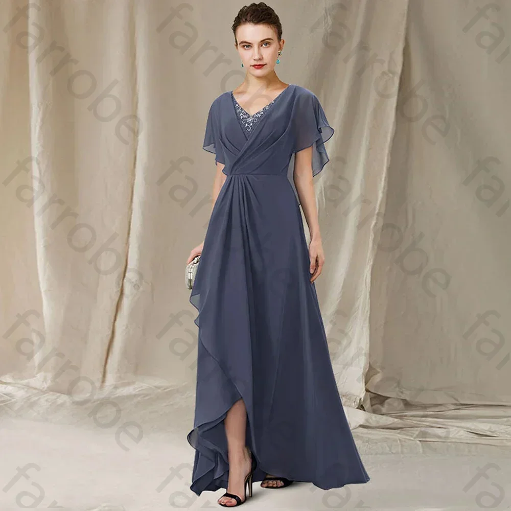 Customized Of The Bride Dresses Vintage V Neck Floor Length Asymmetrical Chiffon Short Sleeves With Lace Cascading Ruffles
Customized Of The Bride Dresses Vintage V Neck Floor Length Asymmetrical Chiffon Short Sleeves With Lace Cascading Ruffles
