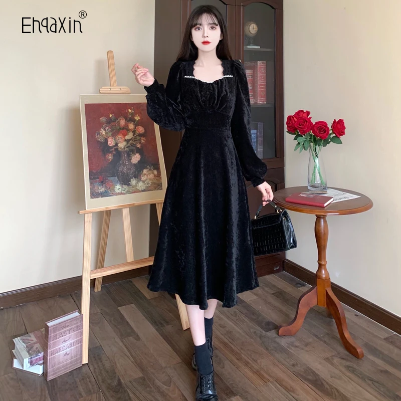 EHQAXIN Autumn Women's Dress 2022 New Casual Versatile Black Square Neck Velvet Long Sleeve Loose Dresses For Ladies L-4XL
EHQAXIN Autumn Women's Dress 2022 New Casual Versatile Black Square Neck Velvet Long Sleeve Loose Dresses For Ladies L-4XL