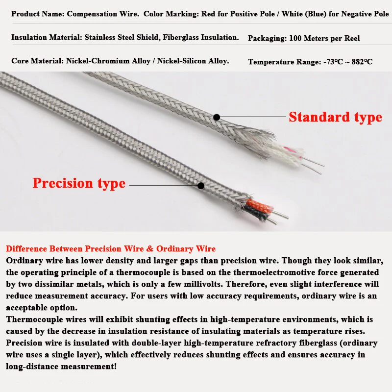 Type K Shielded Braided Thermocouple Wire Fiberglass Ins High Temp Cable KX, SS Braid Shield Ext Wire K2x0.4-0.8/7x0.2 Std/Prec
Type K Shielded Braided Thermocouple Wire Fiberglass Ins High Temp Cable KX, SS Braid Shield Ext Wire K2x0.4-0.8/7x0.2 Std/Prec
