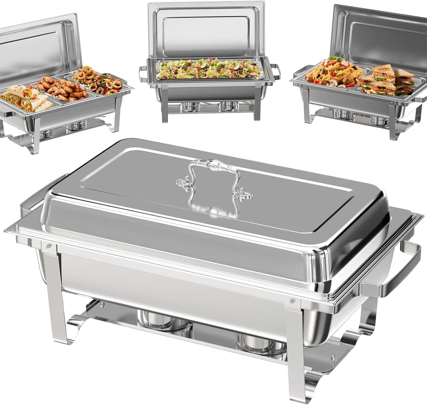 4 Pack Chafing Dishes for Buffet, 9QT Full Size, 2 Full + 2 Half + 3 Third Pans, Stainless Steel, Wedding Party Set
4 Pack Chafing Dishes for Buffet, 9QT Full Size, 2 Full + 2 Half + 3 Third Pans, Stainless Steel, Wedding Party Set