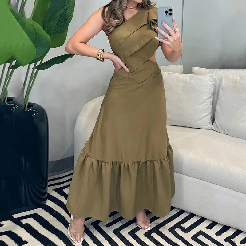 Ellafads Women Maxi Dress Summer Casual Solid Sleeveless One Shoulder Irregular Ruffled Hollow Out Nipped Waist Backless Dresses
Ellafads Women Maxi Dress Summer Casual Solid Sleeveless One Shoulder Irregular Ruffled Hollow Out Nipped Waist Backless Dresses