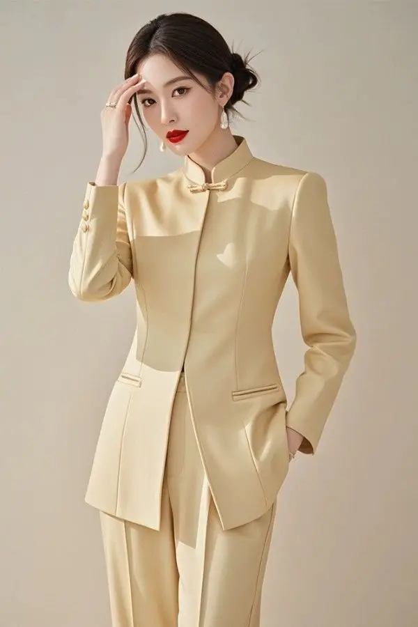 Autumn Chinese Style Elegant Zen Inspired Suit Set for Women National Style Outfit with Frog Button Blazer and Matching Pants
Autumn Chinese Style Elegant Zen Inspired Suit Set for Women National Style Outfit with Frog Button Blazer and Matching Pants