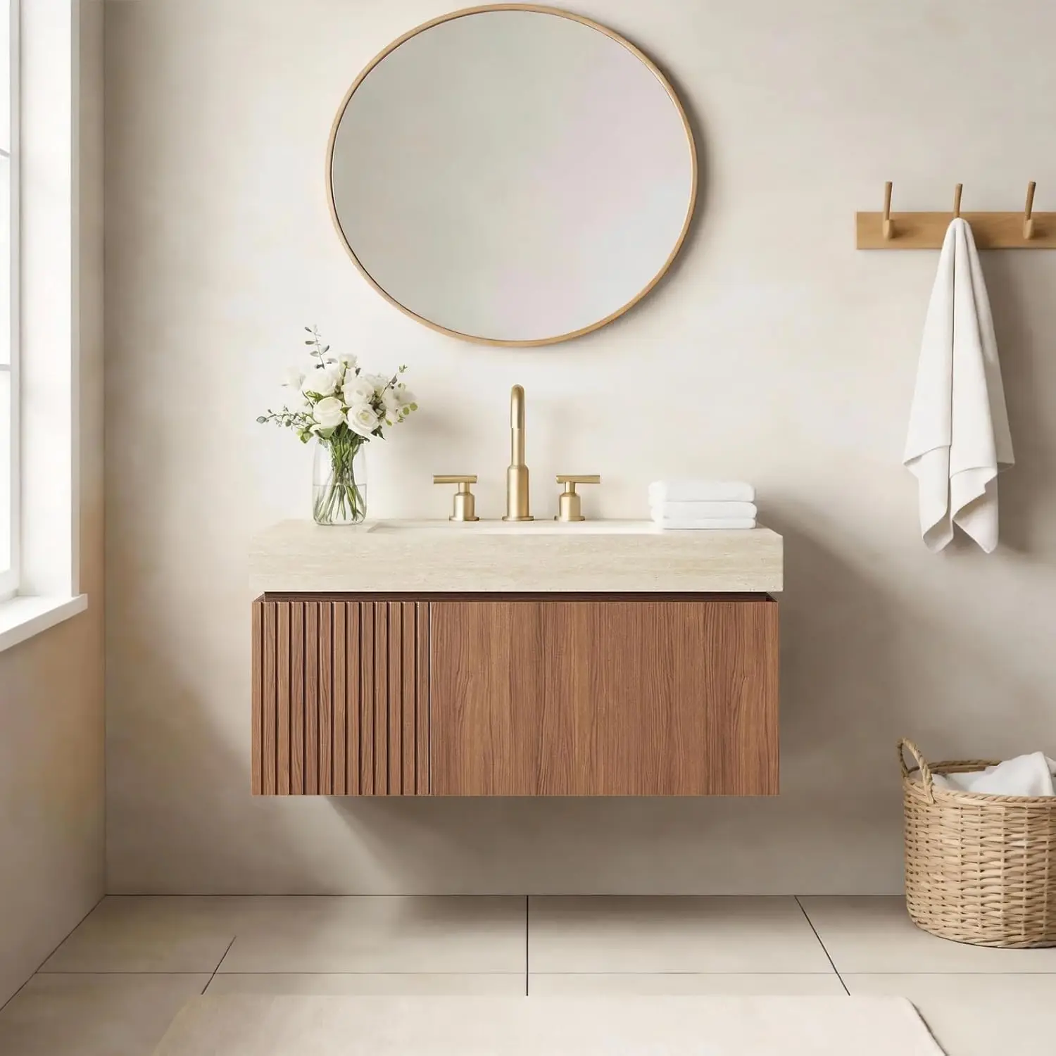 36" Floating Bathroom Vanity with Sink, Modern Plywood Bathroom Storage Cabinet with Drawer and Door, Roma Travertine-Pattern To
36" Floating Bathroom Vanity with Sink, Modern Plywood Bathroom Storage Cabinet with Drawer and Door, Roma Travertine-Pattern To