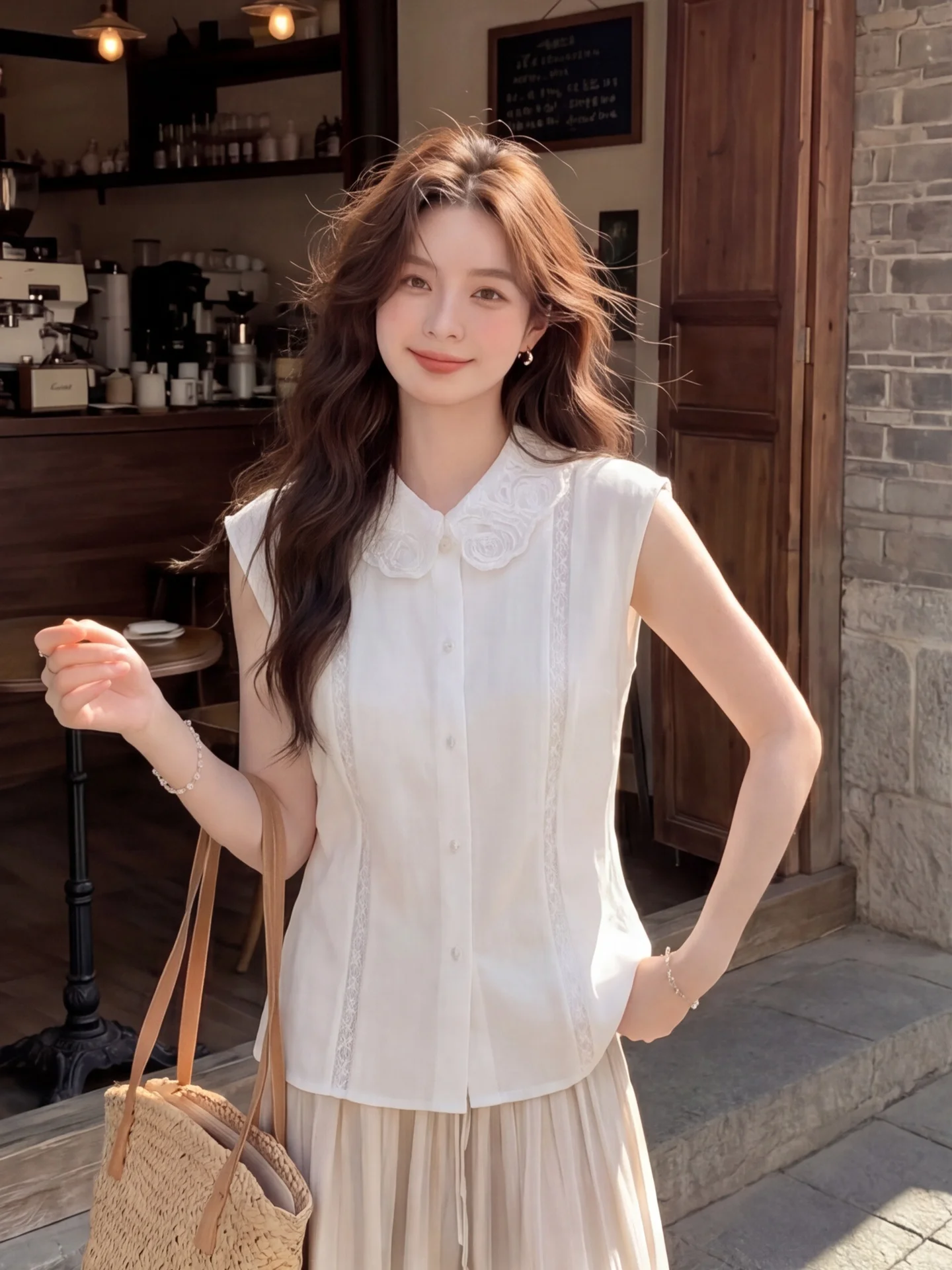 White 3D Flower Doll Collar Vest Shirt Women Summer New Style Small Size Fashionable Lace Splicing Hollow out Top
White 3D Flower Doll Collar Vest Shirt Women Summer New Style Small Size Fashionable Lace Splicing Hollow out Top