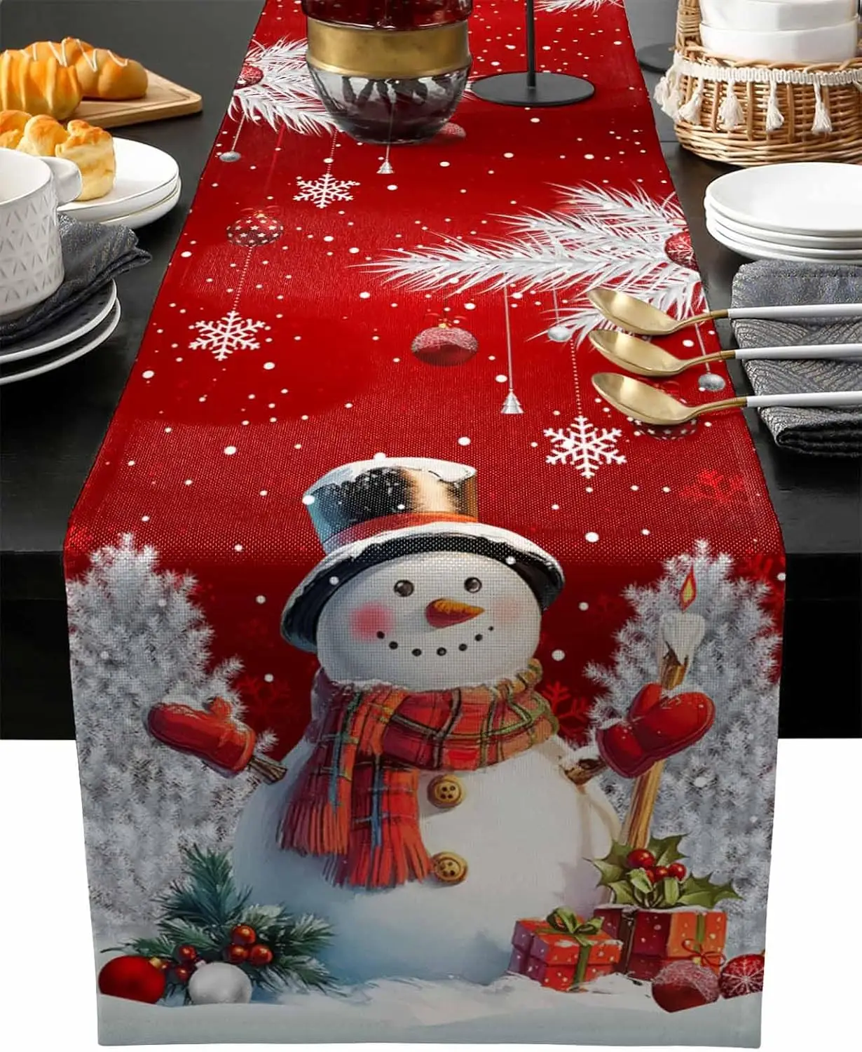 Christmas Snowman Ball Silver Leaf Snowflake Linen Table Runner for Table Decor Winter Xmas Table Runners Christmas Decorations
Christmas Snowman Ball Silver Leaf Snowflake Linen Table Runner for Table Decor Winter Xmas Table Runners Christmas Decorations