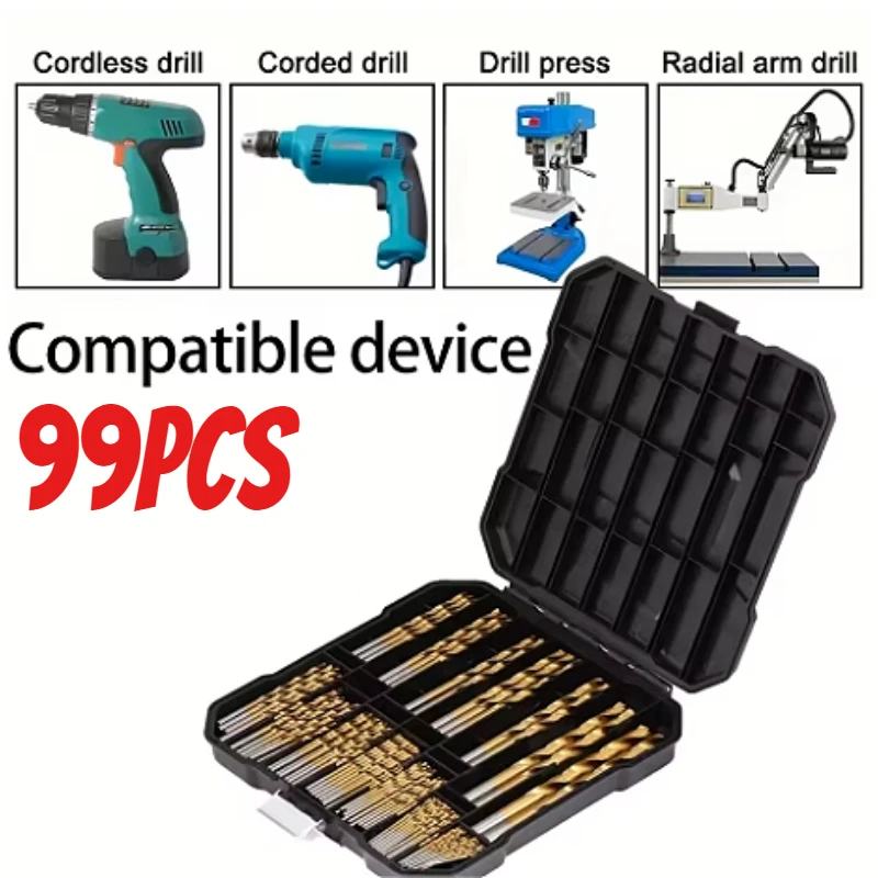 99Pcs Titanium Drill Bit Set High-Speed Steel Drill Bits for Steel Plate Wood Plastic Metal Copper Alloy Woodworking Hole Opener
99Pcs Titanium Drill Bit Set High-Speed Steel Drill Bits for Steel Plate Wood Plastic Metal Copper Alloy Woodworking Hole Opener