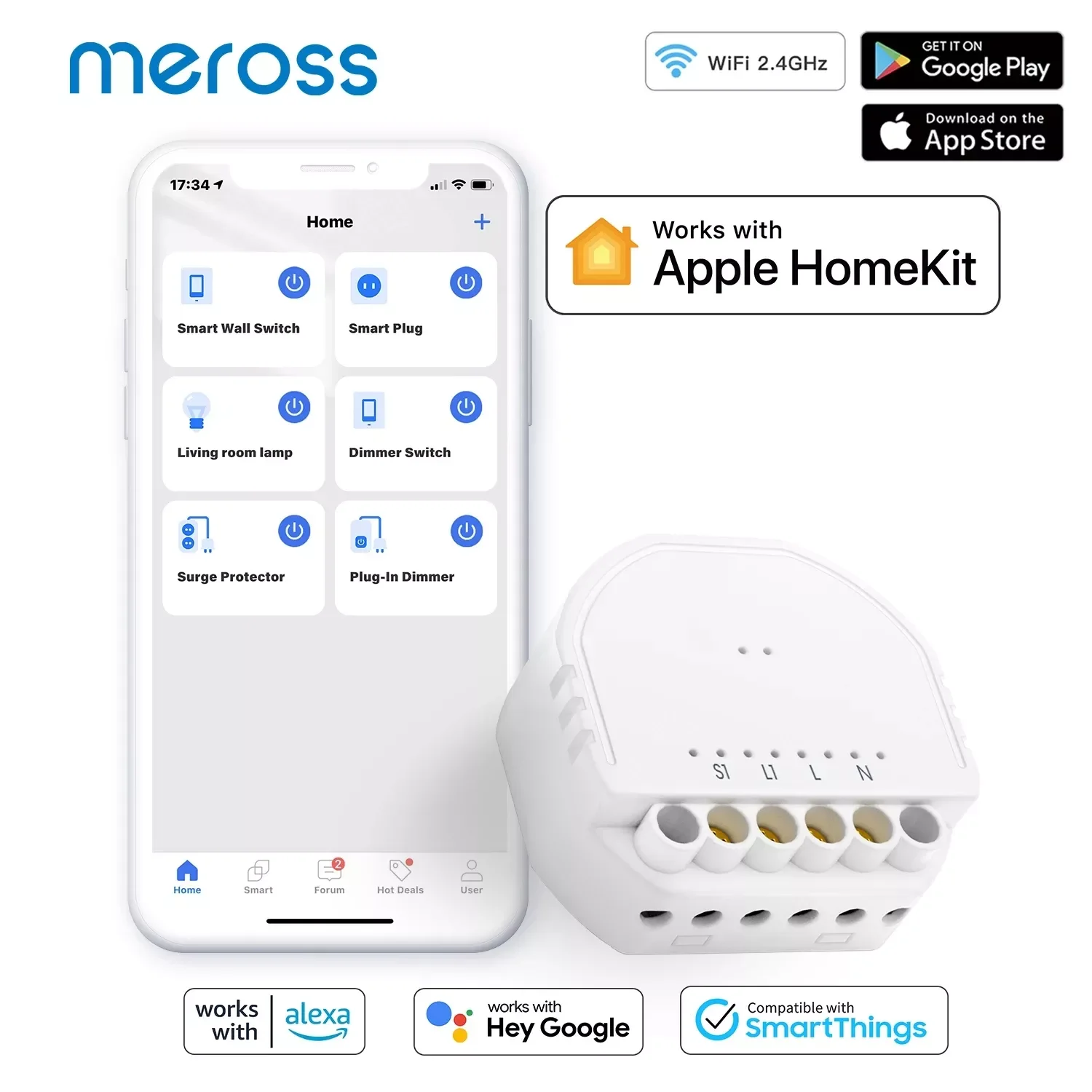 

Meross HomeKit WiFi Smart Switch Module 1 Gang 1 Way DIY Light Switch For Apple HomeKit Siri Alexa Google Home SmartThings