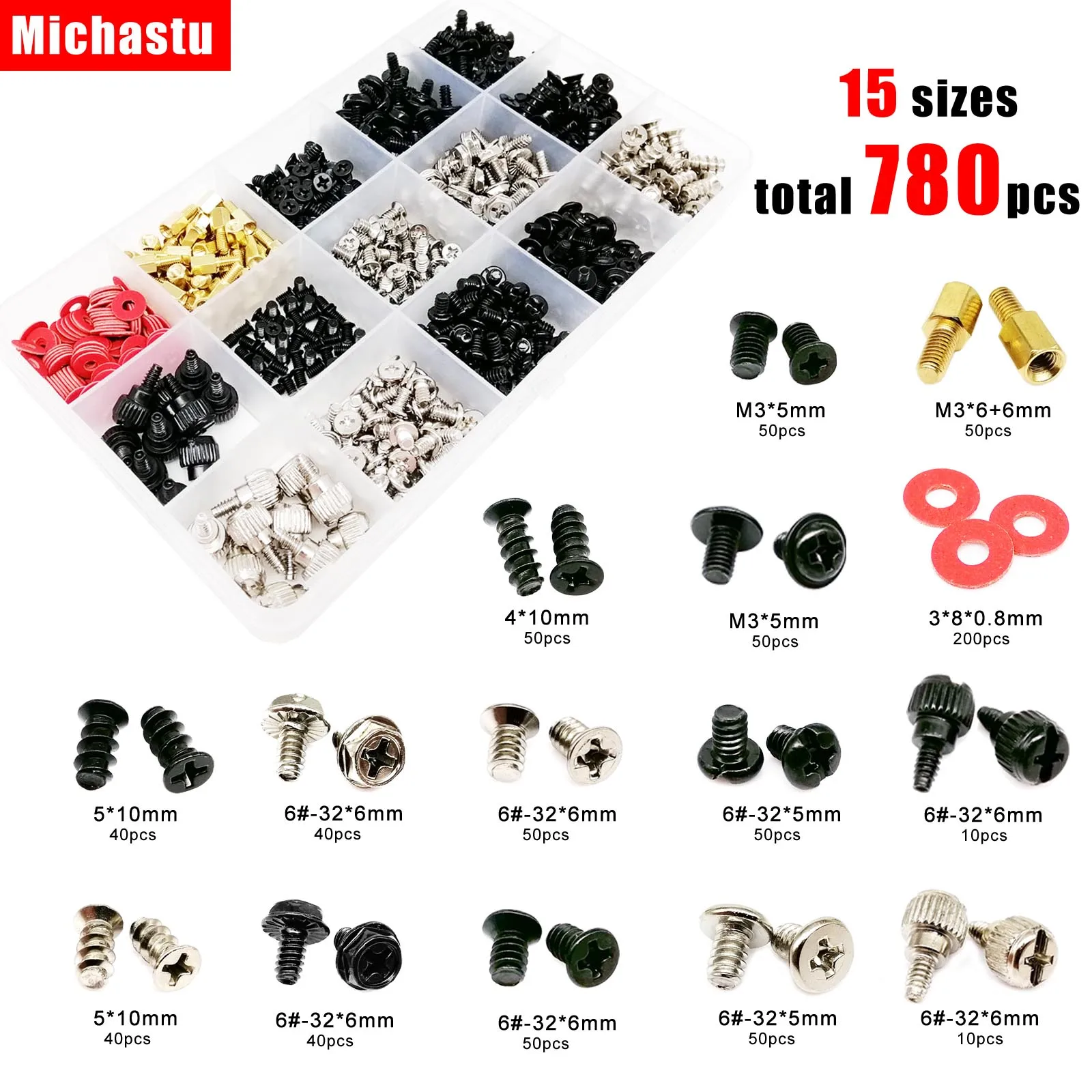 780pcs/box Computer PC Case Hard Disk Drive Fan Motherboard Power Supply Server HDD PSU PCI Mount Repair DIY Screw Bolt Kit Set
780pcs/box Computer PC Case Hard Disk Drive Fan Motherboard Power Supply Server HDD PSU PCI Mount Repair DIY Screw Bolt Kit Set