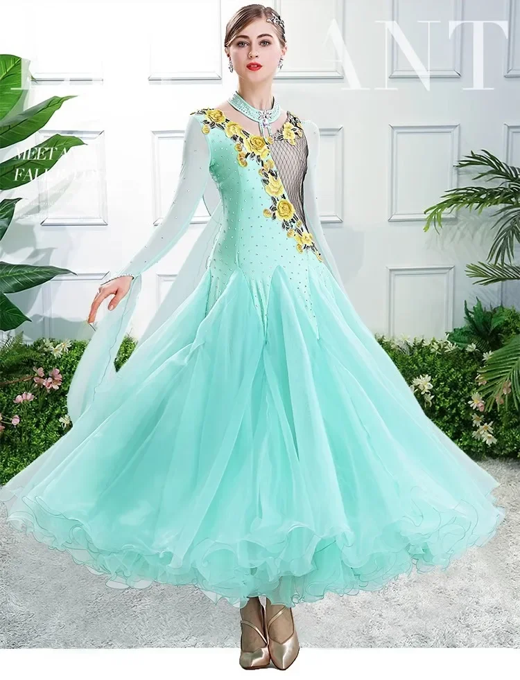 Green Floating Sleeves Floral Sequins Ballroom Dance Competition Costumes Dancing Dress Women Viennese Waltz Dress Ball Gown
Green Floating Sleeves Floral Sequins Ballroom Dance Competition Costumes Dancing Dress Women Viennese Waltz Dress Ball Gown