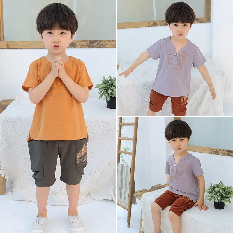 Chinese Lovely Boys Cotton Linen Embroider Short Sleeve Suit Summer Two Piece Set Fashion Wear Children Traditional Clothing
Chinese Lovely Boys Cotton Linen Embroider Short Sleeve Suit Summer Two Piece Set Fashion Wear Children Traditional Clothing