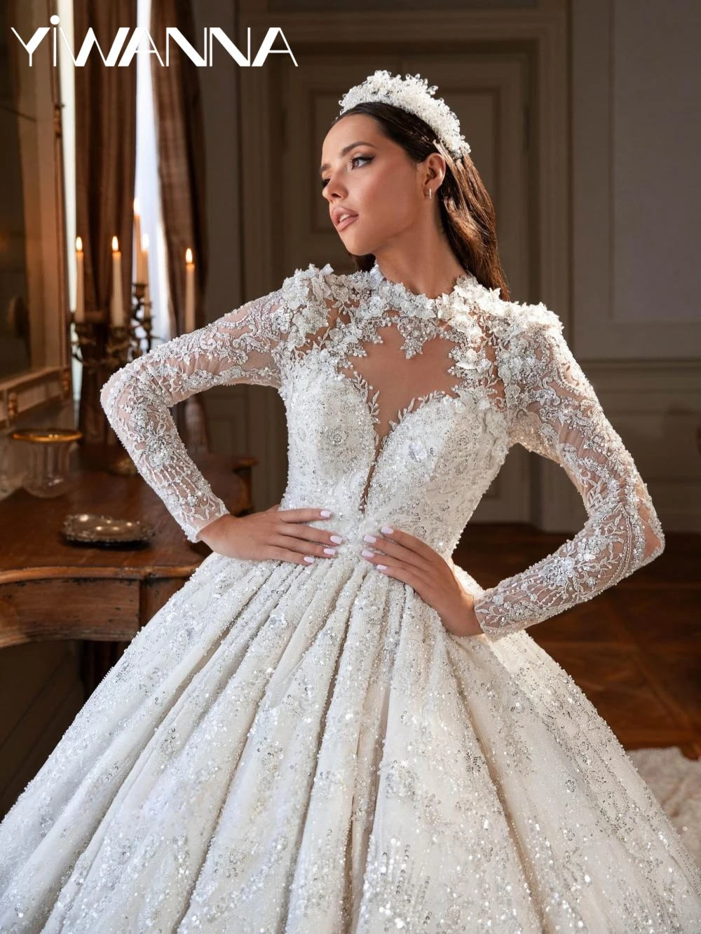 Gorgeous Embroidery Beaded Long Sleeve Wedding Dress Dreamy High Collar Bridal Gown Customized Graceful Dresses For Bride
Gorgeous Embroidery Beaded Long Sleeve Wedding Dress Dreamy High Collar Bridal Gown Customized Graceful Dresses For Bride
