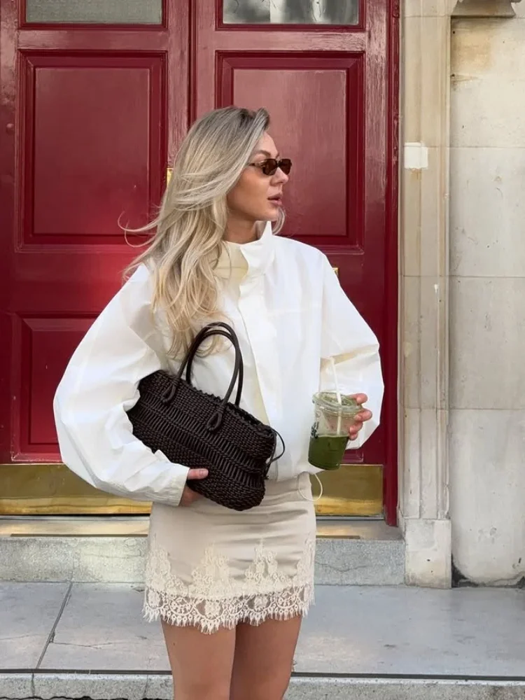 Women White Stand Neck Trench Coat Single Breasted Milky Cropped Pocket Bomber Jackets 2025 Autumn Daily Lady Commuting Outwears 
Women White Stand Neck Trench Coat Single Breasted Milky Cropped Pocket Bomber Jackets 2025 Autumn Daily Lady Commuting Outwears