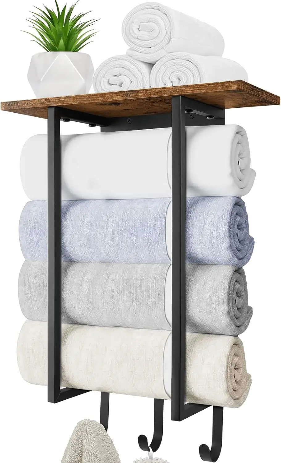Towel Racks for Bathroom Wall Mounted, Towel Holder with Wooden Shelf and 3 Hooks for Washcloths Hand Towel, Bath Towel Stora
Towel Racks for Bathroom Wall Mounted, Towel Holder with Wooden Shelf and 3 Hooks for Washcloths Hand Towel, Bath Towel Stora