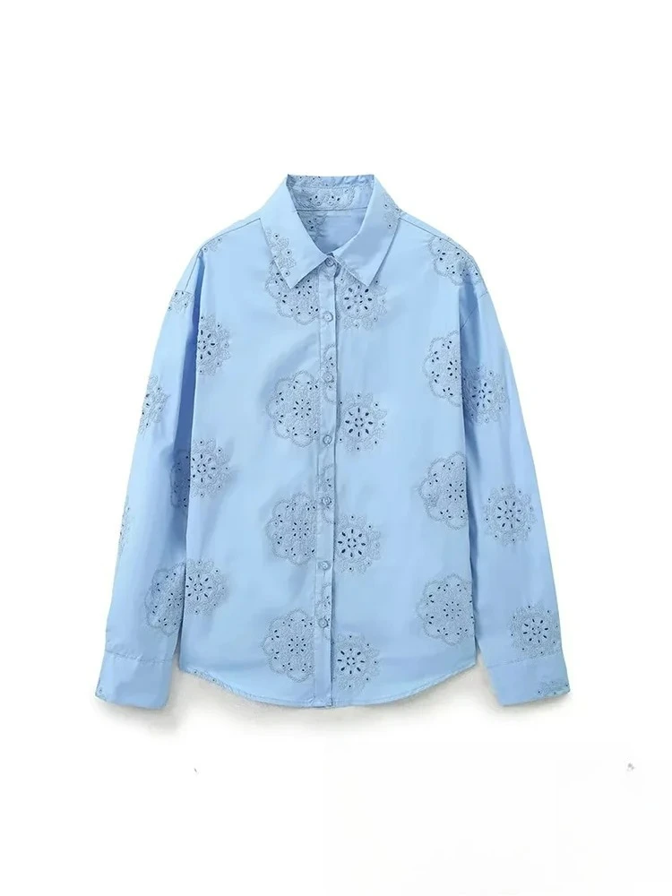 KONDALA Vintage Casual Women Blouse Blue Solid Single Breasted Long Sleeve Embroidery Loose Blouse Fashion 2025 Holiday Shirts
KONDALA Vintage Casual Women Blouse Blue Solid Single Breasted Long Sleeve Embroidery Loose Blouse Fashion 2025 Holiday Shirts