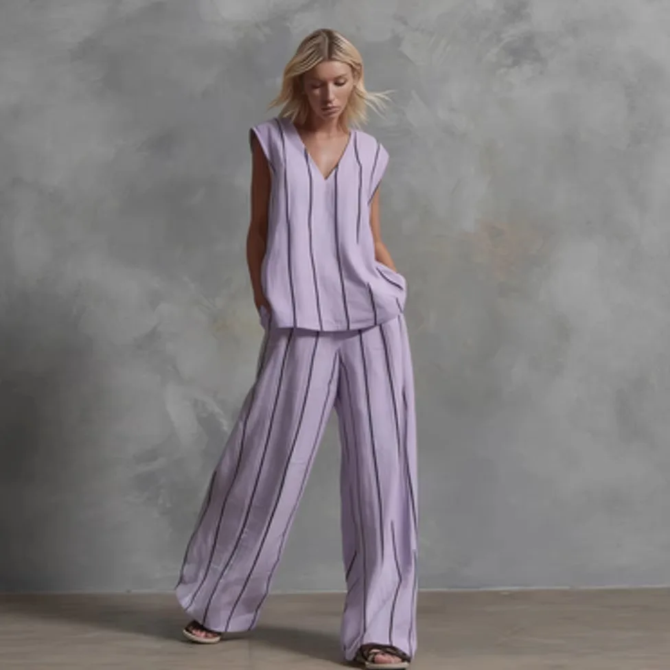 2026 Black White Vertical Striped Loose Top+Wide Leg Pants Two-piece Summer Women's Loose Cotton Linen Trousers Set
2026 Black White Vertical Striped Loose Top+Wide Leg Pants Two-piece Summer Women's Loose Cotton Linen Trousers Set