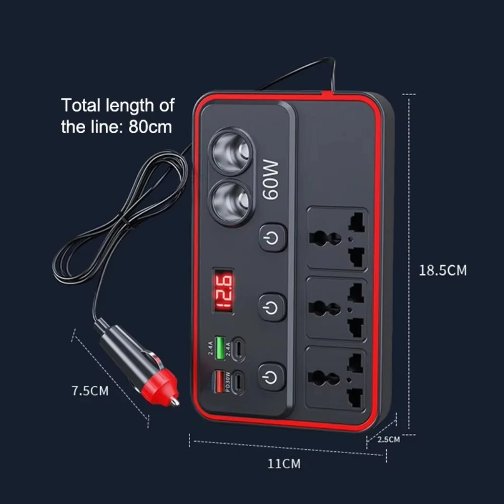 Car Inverter 12V/24V to 220V Car Converter PD Type-C USB Chargers Cigar Lighter Plug EU/US AC Power Socket 150W
Car Inverter 12V/24V to 220V Car Converter PD Type-C USB Chargers Cigar Lighter Plug EU/US AC Power Socket 150W