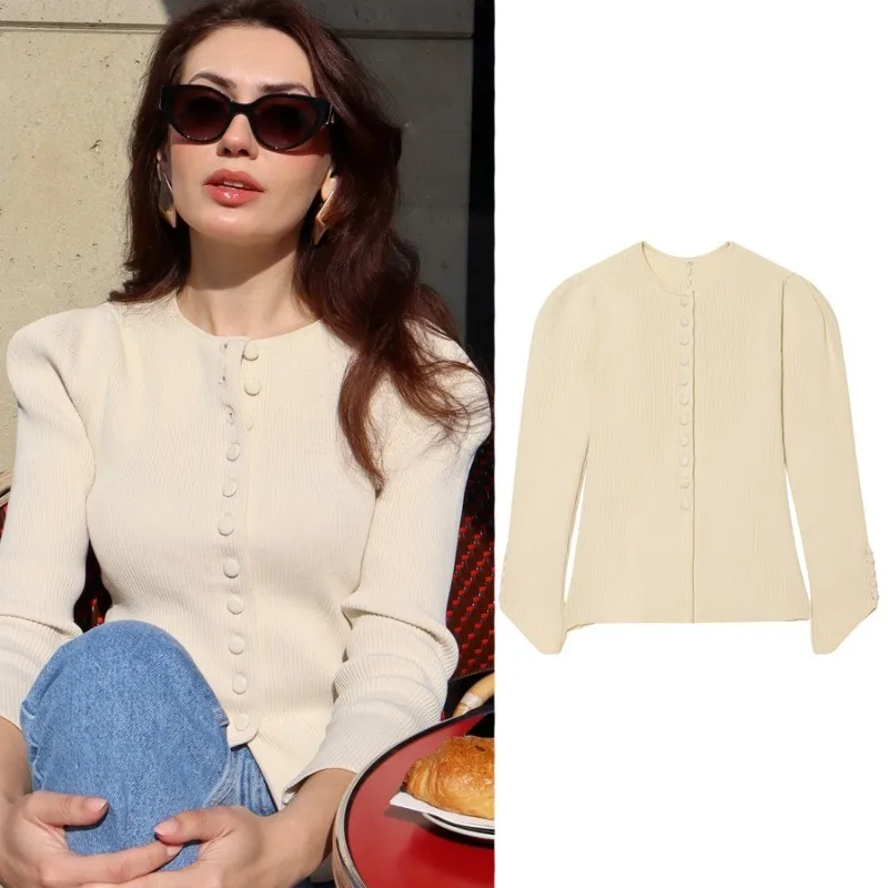 Cream Ribbed Knit Cardigan Crew Neck Puff Shoulder Full Button Slim Fit Long Sleeve Casual Sweater Top Elegant Spring Autumn
Cream Ribbed Knit Cardigan Crew Neck Puff Shoulder Full Button Slim Fit Long Sleeve Casual Sweater Top Elegant Spring Autumn