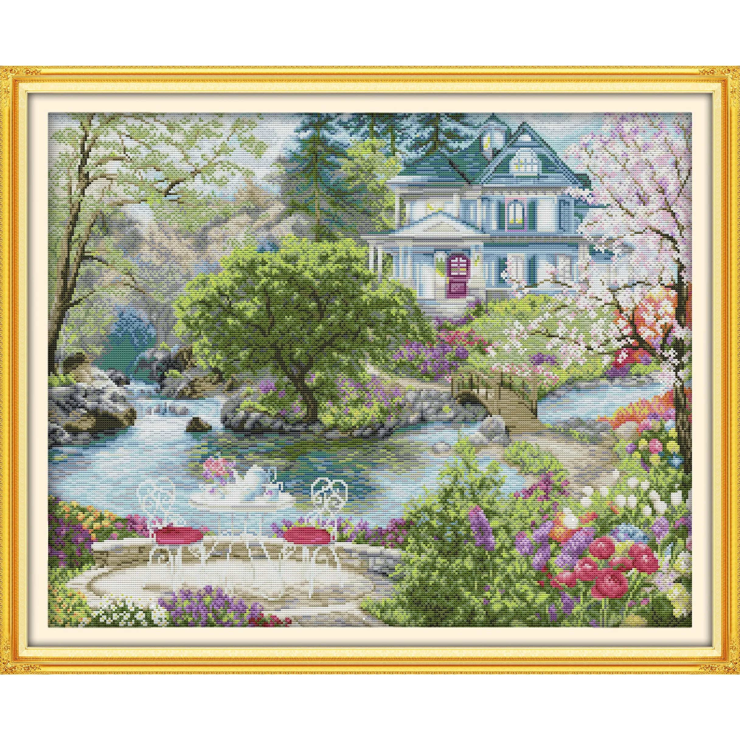 Soulgift News Набор для вышивки крестом с предварительной печатью, штампованная ткань Аида с нитками DMC, набор для вышивания - Waterfront Households 
Soulgift News Набор для вышивки крестом с предварительной печатью, штампованная ткань Аида с нитками DMC, набор для вышивания - Waterfront Households