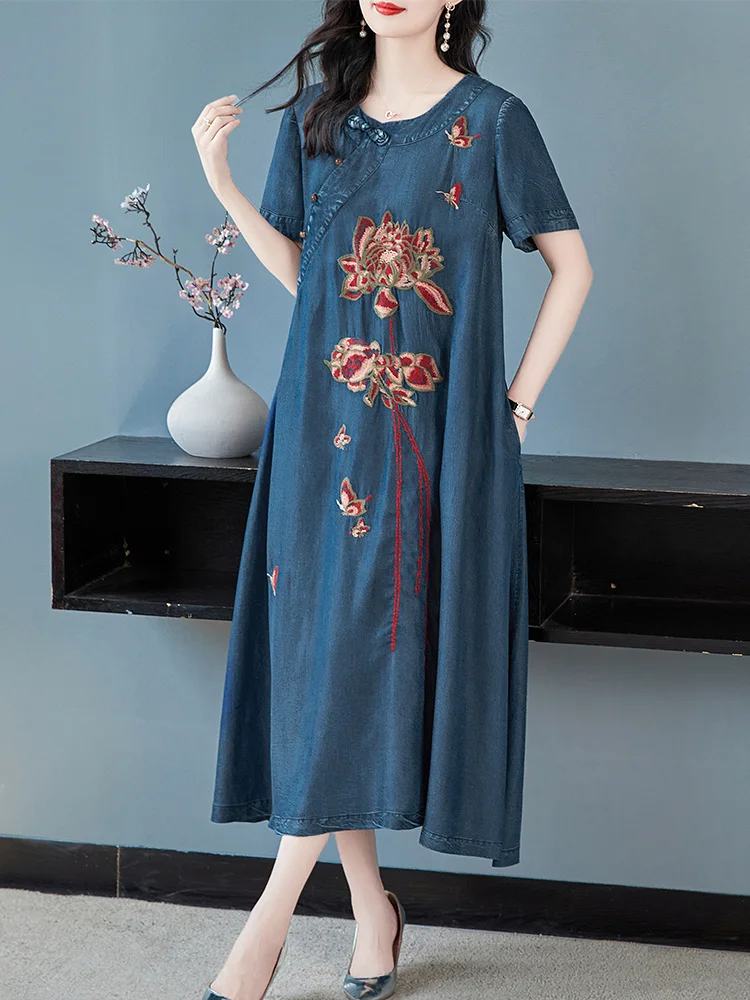 TIYIHAILEY Free Shipping 2023 New Women Long Mid-Calf Short Sleeve Denim Summer Embroidery O-Neck Chinese Style Loose Dresses
TIYIHAILEY Free Shipping 2023 New Women Long Mid-Calf Short Sleeve Denim Summer Embroidery O-Neck Chinese Style Loose Dresses