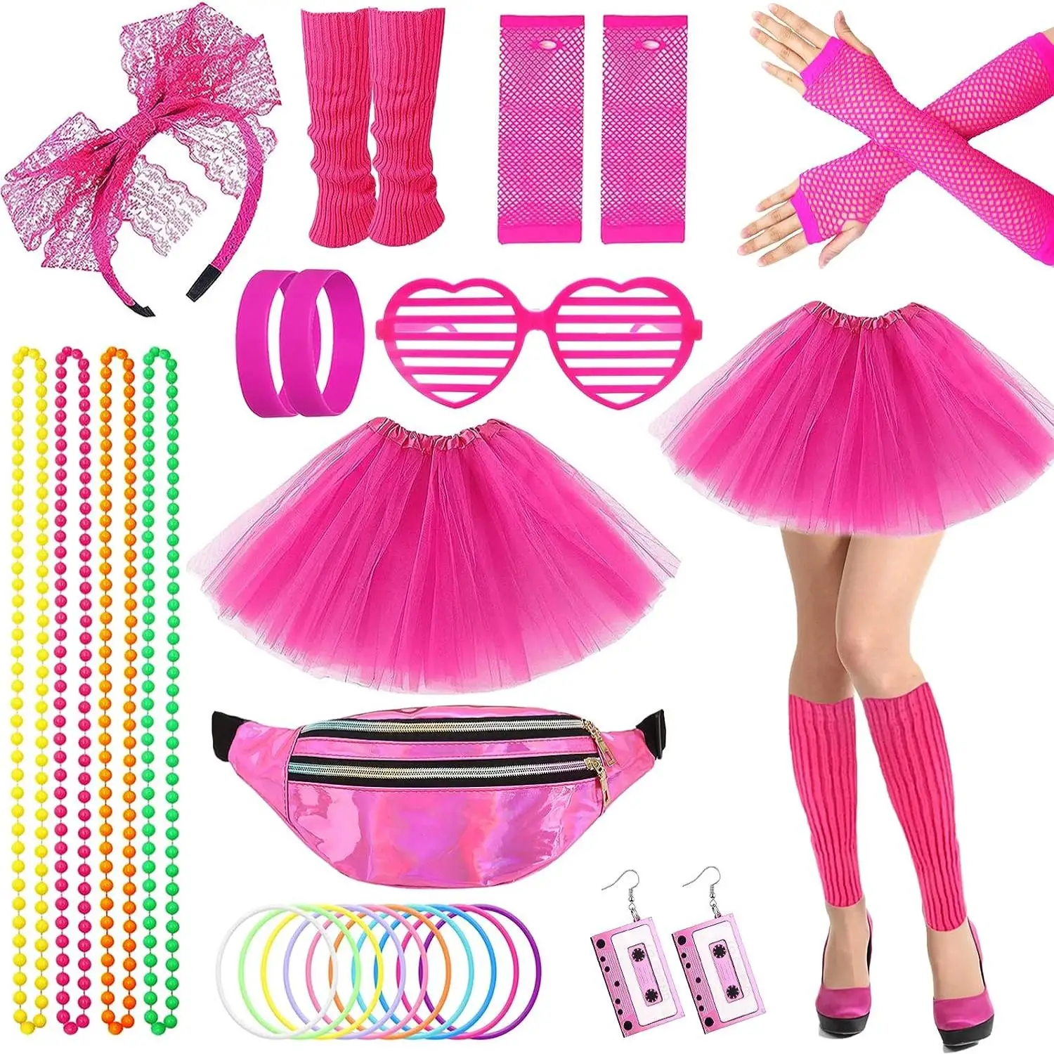 PESENAR 80s Costumes for Women, 80s Accessories Set with Fishnet Gloves Leg Warmers, Tutu Skirts for 1980s Theme Party Outfits
PESENAR 80s Costumes for Women, 80s Accessories Set with Fishnet Gloves Leg Warmers, Tutu Skirts for 1980s Theme Party Outfits