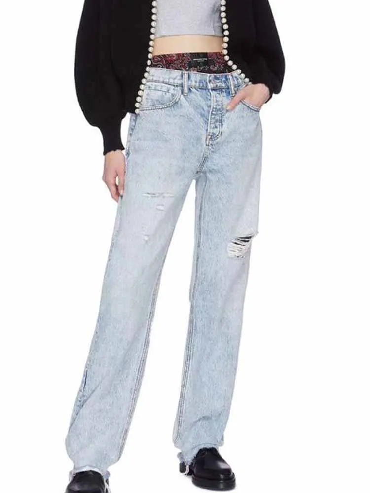 BKQU Ripped Straight Jeans Women American Vintage Print Spliced High Waist Denim Wide Leg Pants Hip Hop Y2k Wild Streetwear 2025
BKQU Ripped Straight Jeans Women American Vintage Print Spliced High Waist Denim Wide Leg Pants Hip Hop Y2k Wild Streetwear 2025