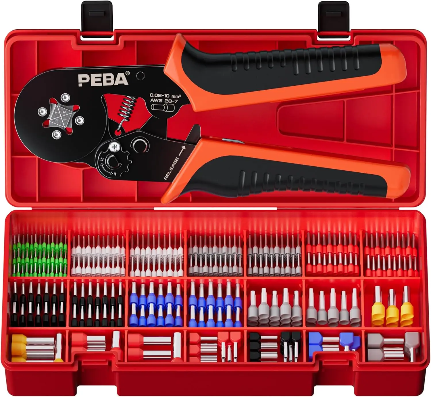 PEBA Ferrule Crimping Tool Kit, Self-Adjusting Ratchet Wire Crimper with 21 Sizes Tinned Copper Terminals, Square Crimping
PEBA Ferrule Crimping Tool Kit, Self-Adjusting Ratchet Wire Crimper with 21 Sizes Tinned Copper Terminals, Square Crimping