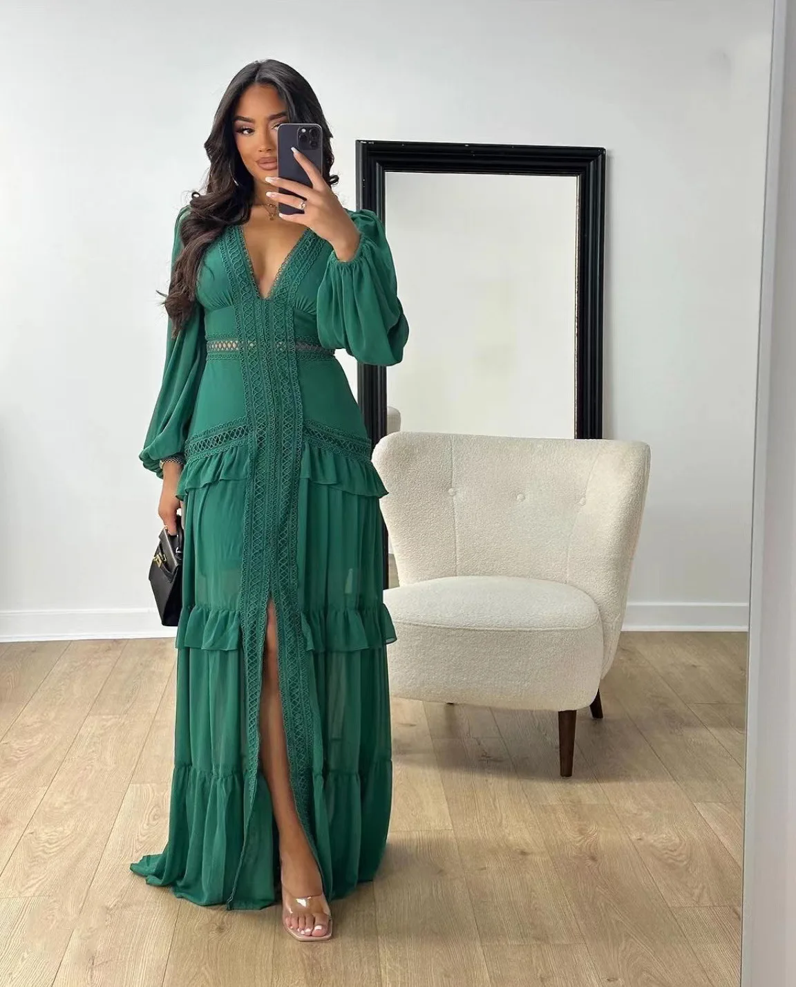 Осеннее женское платье с v-образным вырезом и длинными рукавами Элегантные свадебные платья для гостей
Осеннее женское платье с v-образным вырезом и длинными рукавами Элегантные свадебные платья для гостей