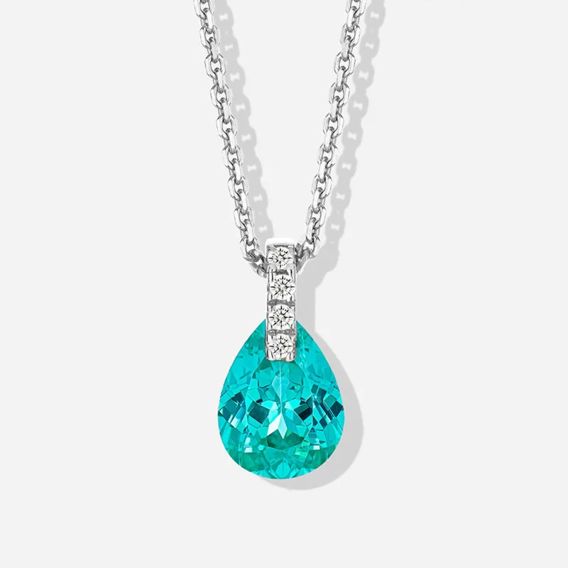 S925 Sterling Silver Pear Paraiba Tourmaline Pendant Necklace For Women Sparkling Teardrop CZ Choker Luxury Fine Jewelry Gift
S925 Sterling Silver Pear Paraiba Tourmaline Pendant Necklace For Women Sparkling Teardrop CZ Choker Luxury Fine Jewelry Gift