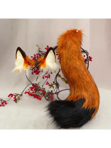 New handmade ear tail beast claw couple style red fox cosplay Halloween props headband anime shoes hat costume