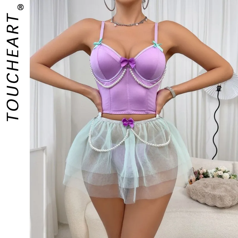 Toucheart Sexy Underwear Uncensored Mesh See-through Short Skirt Imitation Pearl Chain Bow Sexy Suit Sling Backless Lingerie Set
Toucheart Sexy Underwear Uncensored Mesh See-through Short Skirt Imitation Pearl Chain Bow Sexy Suit Sling Backless Lingerie Set