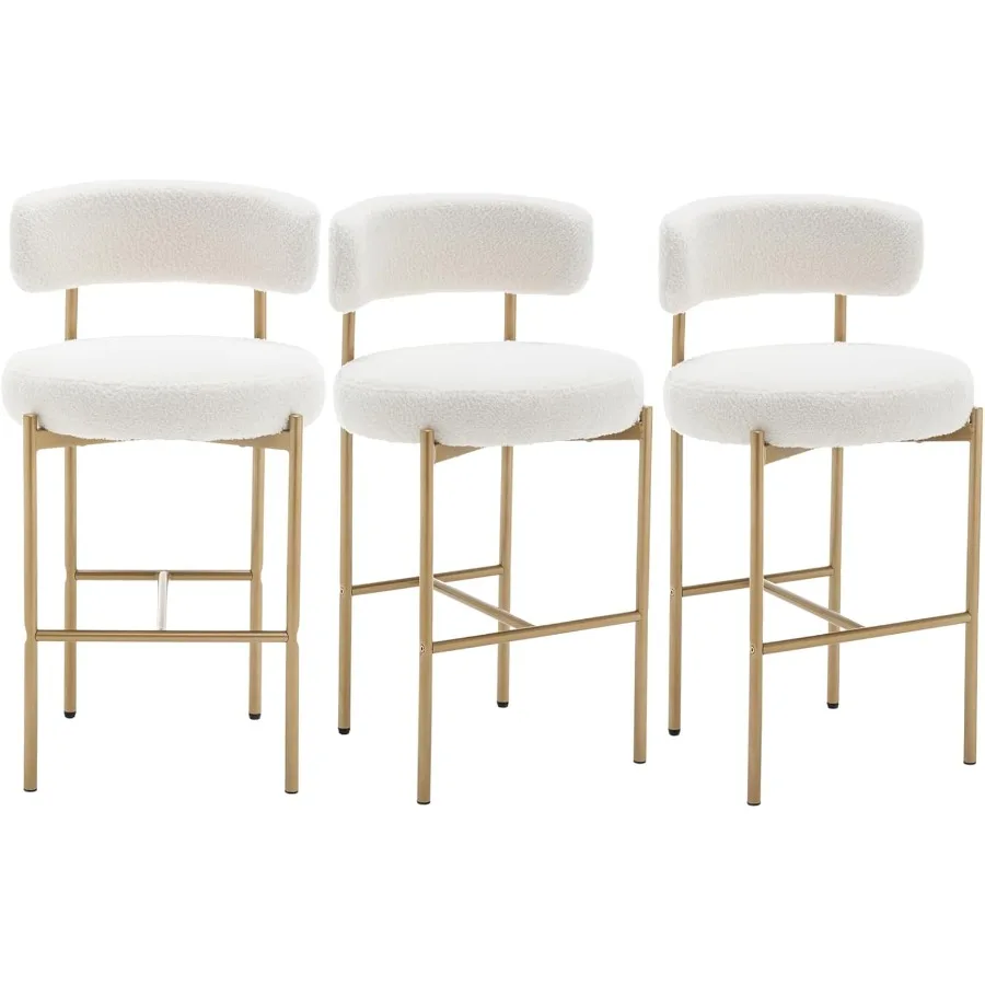 Gold Boucle Bar Stools Set of 3 26" Modern Counter Stools with Backs White Upholstered Barstools for Kitchen Island Pub Cafe
Gold Boucle Bar Stools Set of 3 26" Modern Counter Stools with Backs White Upholstered Barstools for Kitchen Island Pub Cafe