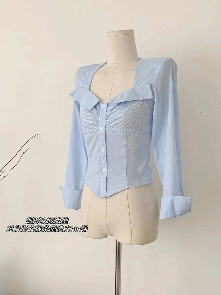 Women's French Blue Square Neck Striped Shirt Autumn High Street Luxury Premium Short Hot Girl Design Long Sleeve Top
Women's French Blue Square Neck Striped Shirt Autumn High Street Luxury Premium Short Hot Girl Design Long Sleeve Top