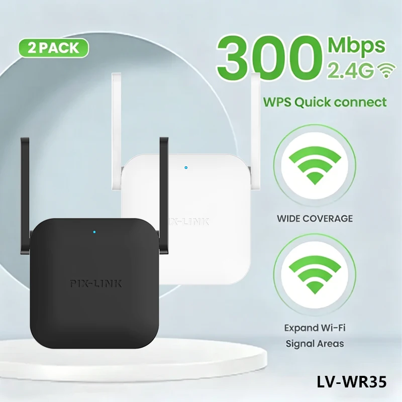 PIX-LINK WR35 N300 WiFi Repeater 300Mbps Wireless Range Extender 2.4GHz Signal Booster For Home Router/AP Mode WPS Setup Plug
PIX-LINK WR35 N300 WiFi Repeater 300Mbps Wireless Range Extender 2.4GHz Signal Booster For Home Router/AP Mode WPS Setup Plug
