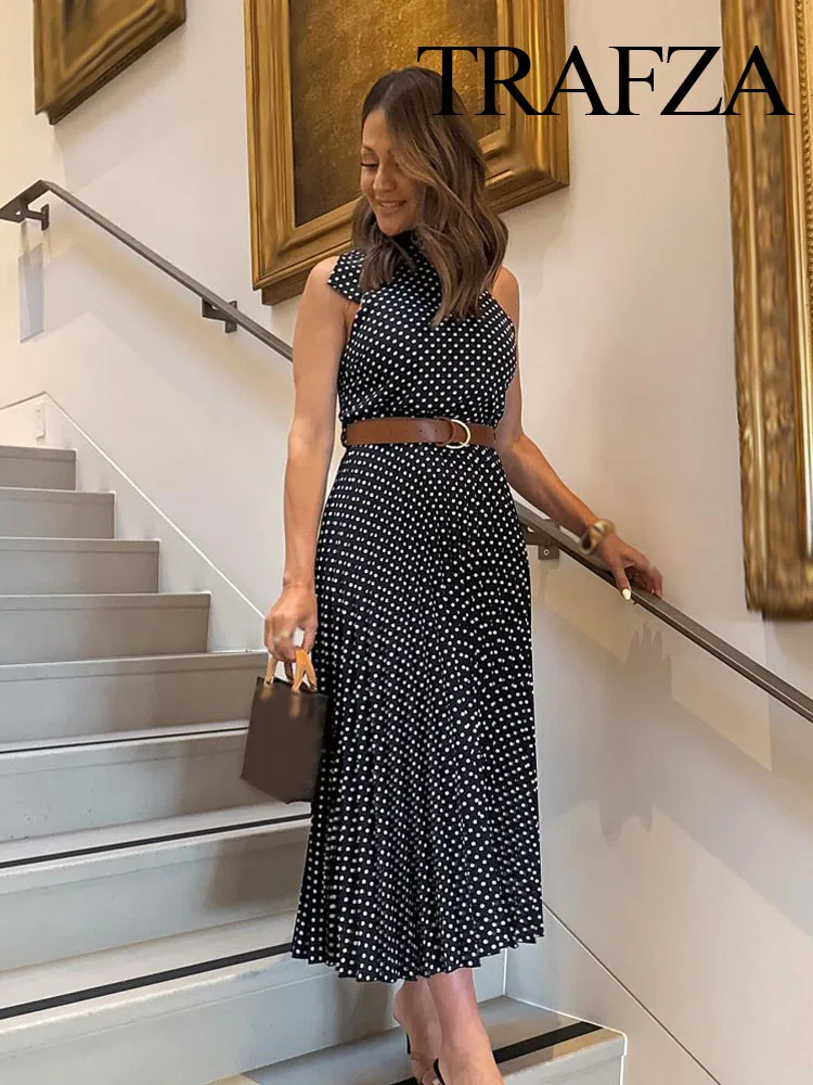 TRAFZA Female Summer Fashion Polka Dots Sleeveless Belt Decoration Zipper Long Dress Women's New Temperament Sexy Backless Dress
TRAFZA Female Summer Fashion Polka Dots Sleeveless Belt Decoration Zipper Long Dress Women's New Temperament Sexy Backless Dress