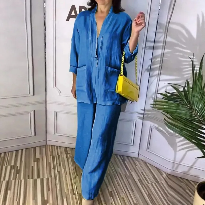 Simple Solid Women's Two Piece Set Fashion V-neck Loose Long Sleeved Top+wide Leg Pants Suit Ladies Comfortable Office Outfit
Simple Solid Women's Two Piece Set Fashion V-neck Loose Long Sleeved Top+wide Leg Pants Suit Ladies Comfortable Office Outfit