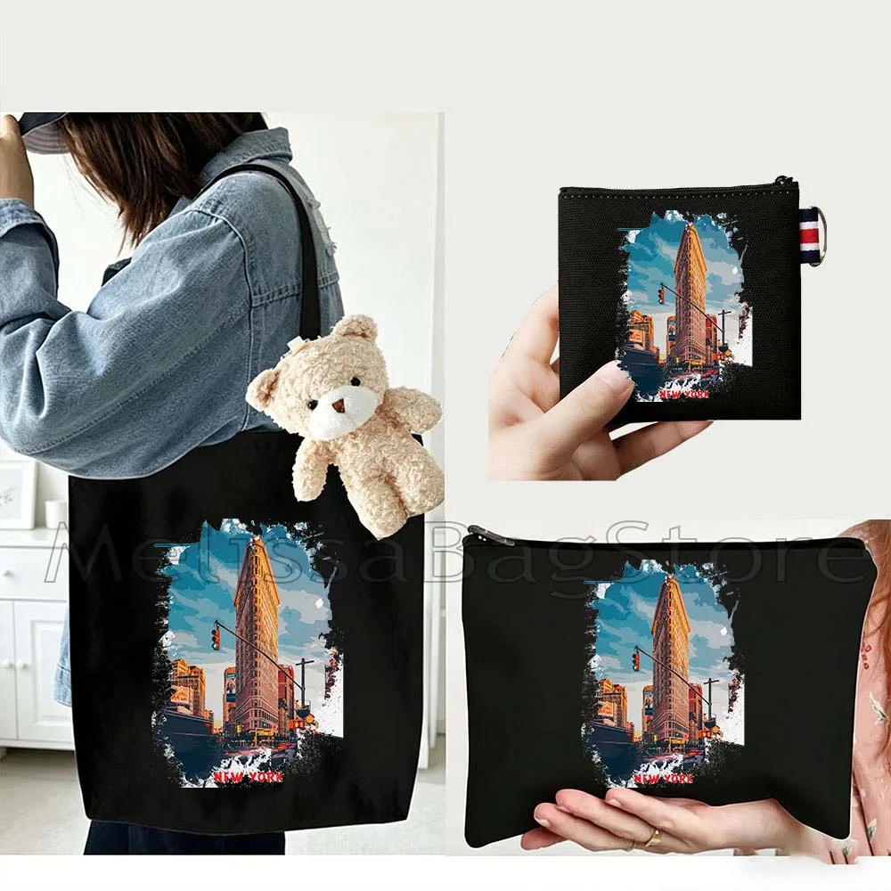 4PCS Gift Set New York City Black Canvas Tote Bag Handbag with Doll Key Coin Purse Cosmetic Makeup Toilet Bag Case Pouch
4PCS Gift Set New York City Black Canvas Tote Bag Handbag with Doll Key Coin Purse Cosmetic Makeup Toilet Bag Case Pouch