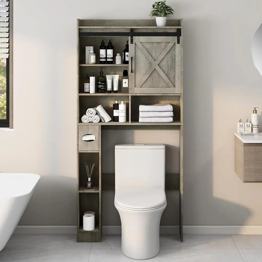 Over The Toilet Storage Cabinet, Farmhouse Storage Cabinet Over Toilet with Sliding Barn Door & Toilet Paper Holder Stand,Home S
Over The Toilet Storage Cabinet, Farmhouse Storage Cabinet Over Toilet with Sliding Barn Door & Toilet Paper Holder Stand,Home S