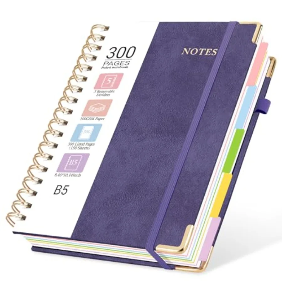 Hardcover Spiral Journal Notebook, 300 Pages 5 Subject Notebook College Ruled with Removable Dividers Tabs, 8" x 10" Notebooks
Hardcover Spiral Journal Notebook, 300 Pages 5 Subject Notebook College Ruled with Removable Dividers Tabs, 8" x 10" Notebooks