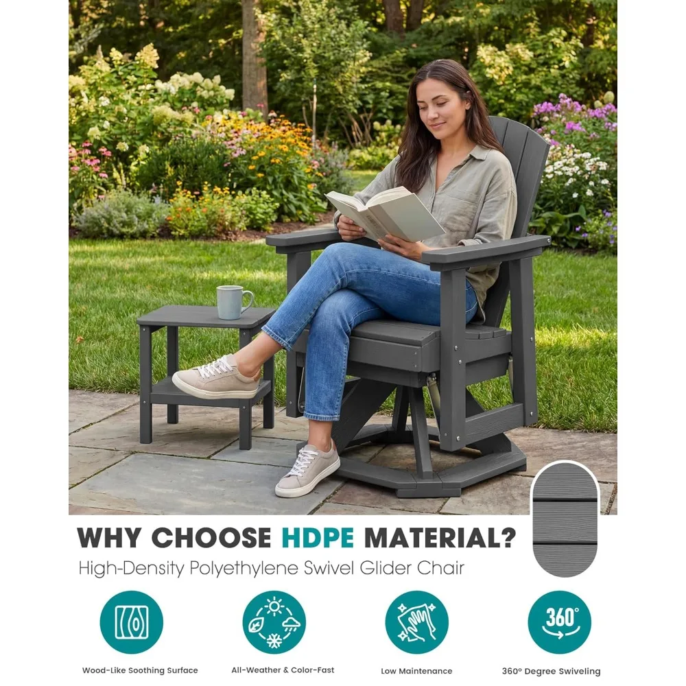 Adirondack Swivel Glider Chair, HDPE Outdoor Glider Set of 2, All-Weather Glider Chair for Porch, Balcony, Slate, Customized
Adirondack Swivel Glider Chair, HDPE Outdoor Glider Set of 2, All-Weather Glider Chair for Porch, Balcony, Slate, Customized