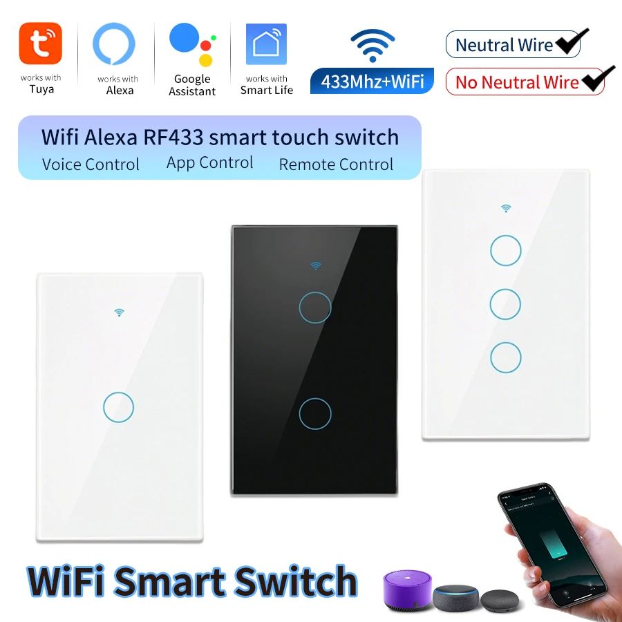 Умный настенный выключатель Tuya US WiFi RF433 на 1/2/3 клавиши для света, с нейтральным проводом/без нейтрали, голосовое управление для умного дома, совместим с Alexa Google Home
Умный настенный выключатель Tuya US WiFi RF433 на 1/2/3 клавиши для света, с нейтральным проводом/без нейтрали, голосовое управление для умного дома, совместим с Alexa Google Home